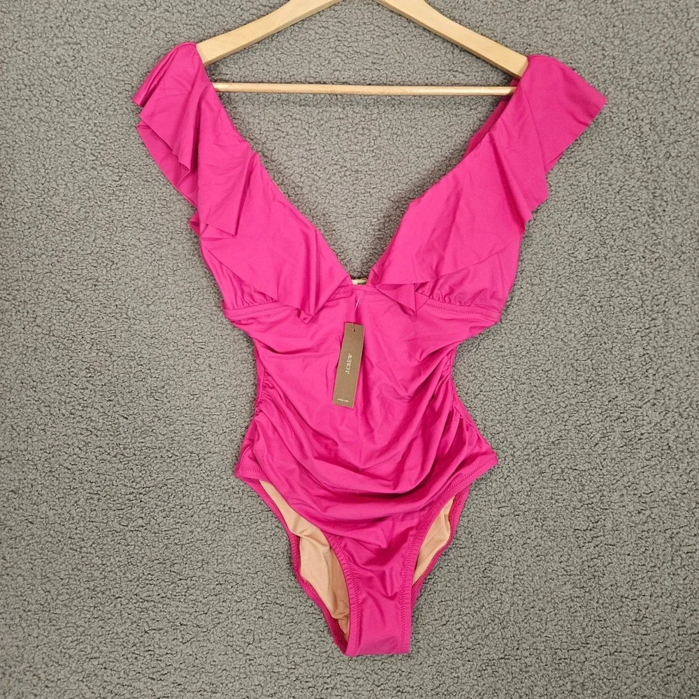 J Crew Ruched Ruffle One-piece Swimsuit 6 Padded Bra Stretch Lined Classic NWT - Picture 1 of 7